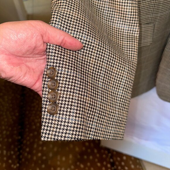 Ralph Lauren Houndstooth Blazer 40R 100% Silk 2-Button Jacket Money Business - Picture 6 of 13